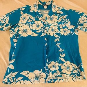 Vintage Blue & White Floral Hawaiian Shirt